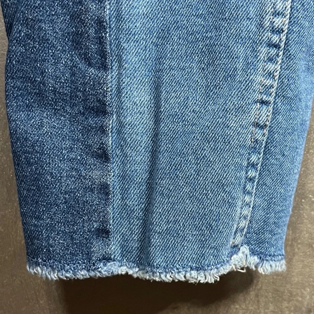 Justice Girls Two Tone Colorblock High Rise Jeans Blue Denim Size 18 Raw Hem‎